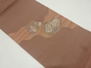 リサイクル　紗紬霞に抽象草花模様織り出し袋帯